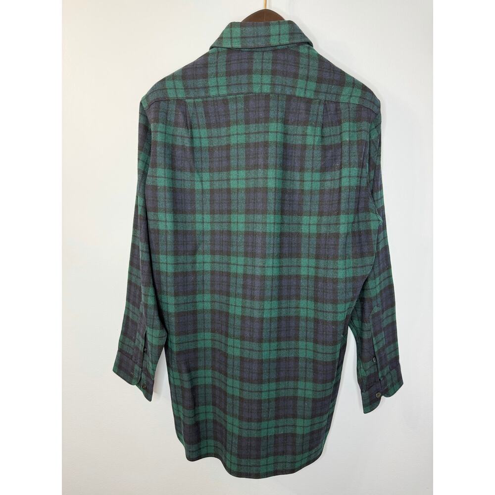 PENDLETON Vintage 60s Virgin Wool Green Tartan Plaid Flannel Shirt Mens 16 L USA - Picture 2 of 10